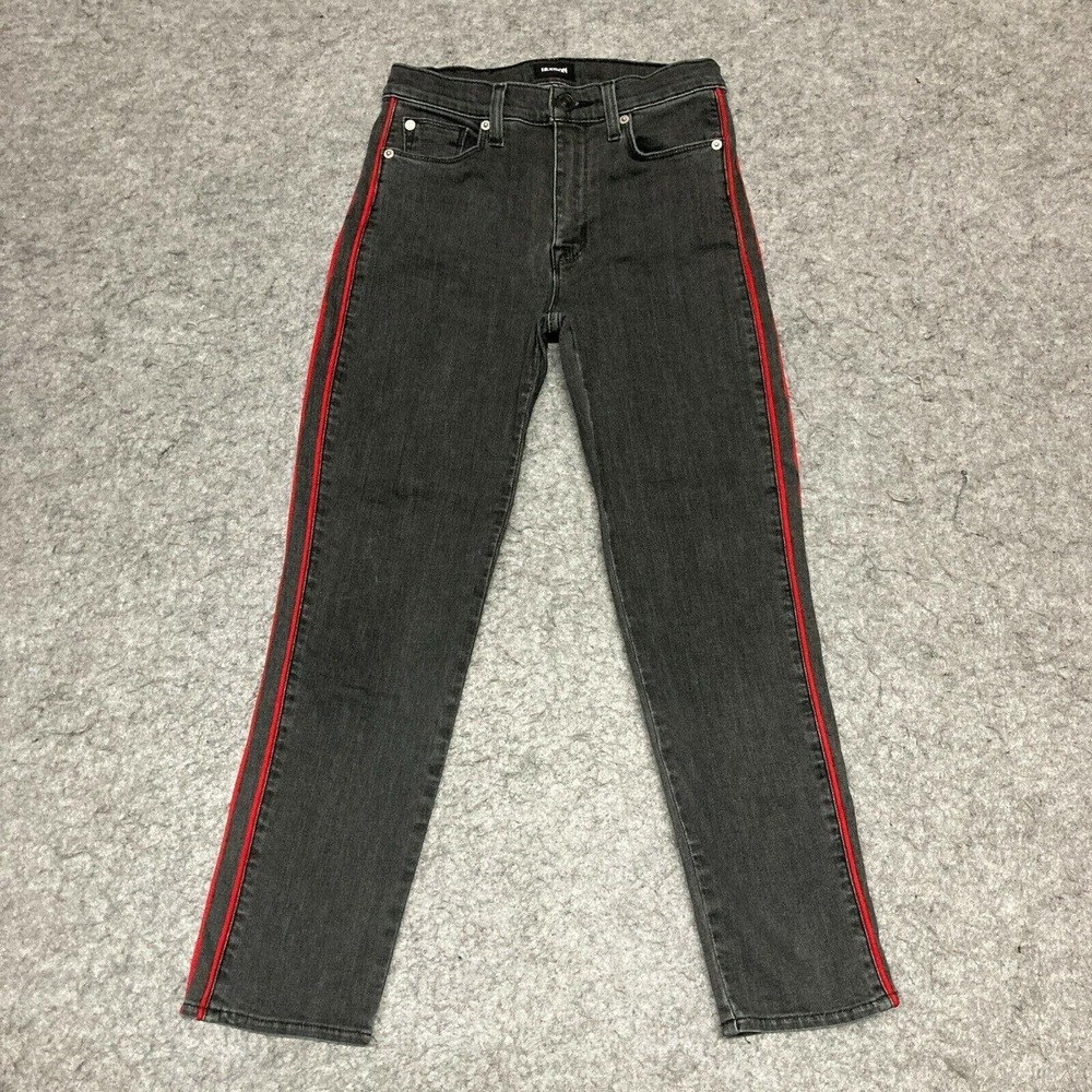 Hudson Jeans Womens 24 Black Gray Zoey High Rise Ankle STR Red Side Stripe Denim